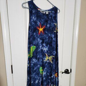 Vintage MTB Meant To Be Womens Short Sleeve Midi Shift Dress Fish Print Size M